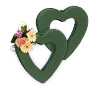 Relaxdays 2X Floral Foam for Fresh Flowers, Heart, Arrangement for Crafting, Wreath, Decorations, 24 x 23 x 4 cm, Green