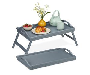 Relaxdays Set of 2 Folding Bamboo Breakfast Trays