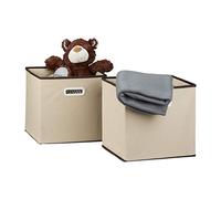 Relaxdays Set of 2 Folding Boxes, Square, Size: 30 x 30 x 30 cm, Storage Basket, Shelf Organiser, Beige