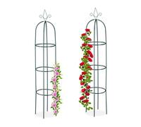 Relaxdays Set of 2 Garden Obelisks, 200cm Tall, Support for Climbing Plants, Metal, Free-Standing, Rose Cage, Dark Green, Iron