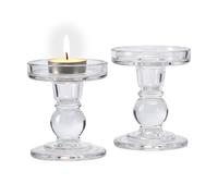 Relaxdays Set of 2 Glass Candle Holders for Pillar & Taper Candles, 8.5 cm Transparent