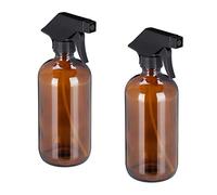 Relaxdays Set of 2 Glass Spray Bottles, 500 ml, Refillable, Nozzle with Mist & Stream, Hair Care & Cleaning, Brown, 80% 20% Plastic, 22 x 7 x 10 cm