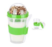 Relaxdays Set of 2 Glasses for Cereal, Yogurt, Cereal to Take Away, Including Spoon, 400 ml, Height 16 x 8 cm, Green, 1 Piece
