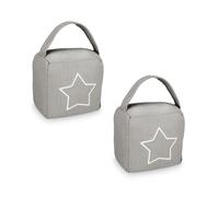 Relaxdays Set of 2 Doorstops, Star Motif, HxWxD: 13 x 13 x 8.5 cm, Free-standing Slam Brake, with Handle, Grey/White, Polyester