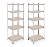 Relaxdays Heavy Duty Unit, Set of 2, 5 Shelves, 180 x 60 x 45 cm, 500 kg, Garage & Warehouse, Steel, Silver