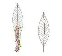 Relaxdays Plant Support, Set of 2, Garden Stakes with Leaf Design, 2 Sizes, Climbing Aid for Flowers, Metal, Brown