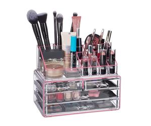 Relaxdays Set of 2 Makeup Organizers Pink-Stripes