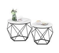 Relaxdays Set of 2 Marble-Look Metal Round Side Tables, Vintage Style, 50x40x40 cm, Brown/Black
