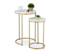Relaxdays Set of 2 Marble Look Nesting Tables