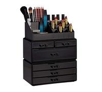 Relaxdays Set of 2 Organiser with 6 Drawers, 22 Compartments for Makeup Storage, Acrylic Cosmetic Tower, Black
