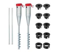 Relaxdays Parasol Anchor, Set of 2, Umbrella & Rotary Dryer, Ground Spike, Screw In, 25-55 mm, Pole Holder, Silver/Red, Steel, 56 x 7 x 10 cm