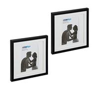 Relaxdays Set of 2 Picture Frames, 25 x 25 cm, Square Format, Tabletop or Hanging Photo Holder, Passepartout, Black, 27 x 27 x 2.5 cm