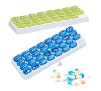 Relaxdays Set of 2 Pill Boxes, Green/Blue, 3.5 x 28.5 x 10 cm