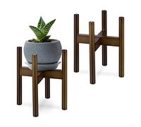 Relaxdays Set of 2 Plant Stand, Bamboo Flower Rack, Pots up to 32cm Ø, Adjustable & Stackable, Decorative, Dark Brown