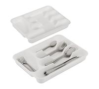 Relaxdays Set of 2 Plastic Cutlery Trays in White