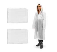 Relaxdays Set of 2 Rain Ponchos, with Hood, Reusable Raincoat, Ladies & Men, Waterproof, Long, Festival & Camping, White, Foam, 160 cm