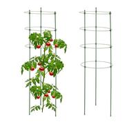 Relaxdays Garden Trellis Set of 2, Metal & Plastic, HxØ: 91x28 cm, 4 Adjustable Rings, Tomatoes & Climbing Plants, Green, Iron