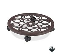 Relaxdays Set of 2 Round Plant Caddies Brown