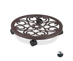 Relaxdays Set of 2 Round Plant Caddies Brown