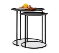 Set of 2 Round Side Tables for the Living Room, Anthracite Steel End Tables