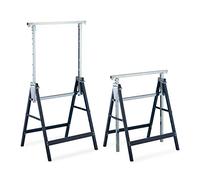 Relaxdays Set of 2 Sawhorses, 7 Height Settings, Max. 200 kg, 130x68.5x58 cm, All-Purpose Trestles, Steel, Blue/Silver