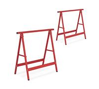 Relaxdays Set of 2 Sawhorses, Folding, 100 kg, 75 x 78 x 40 cm, Multipurpose Workbench, Builder's Trestle, Steel, Red