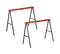Relaxdays Set of 2 Sawhorses, Folding, 100 kg, 78 x 100 x 49 cm, Workbench Trestle, Wallpapering & DIY, Metal, Red/Black, 80% steel 20% foam rubber