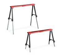 Relaxdays Set of 2 Sawhorses, 12 Height Settings, Max. 150 kg, 91.5 x 106 x 50 cm, Multipurpose Trestles, Steel, Red