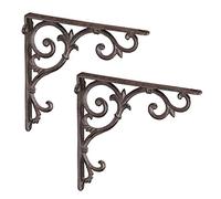 Relaxdays Set of 2 Shelf Brackets, Cast Iron, Rack Support, Vintage Motif, 24.5 x 4 x 24.5 cm, Angle for Shelves, Brown
