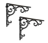 Relaxdays Set of 2 Shelf Brackets, Cast Iron, Rack Support, Vintage Motif, 24.5 x 4 x 24.5 cm, Angle for Shelves, Black