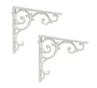Relaxdays Set of 2 Shelf Brackets, Cast Iron, Rack Support, Vintage Motif, 24.5 x 4 x 24.5 cm, Angle for Shelves,White