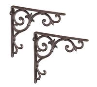 Relaxdays Set of 2 Shelf Brackets, Cast Iron, Rack Support, Vintage Motif, 24.5 x 4 x 24.5 cm, Angle for Shelves, Brown