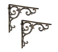 Relaxdays Set of 2 Shelf Brackets, Cast Iron, Rack Support, Vintage Motif, 24.5 x 4 x 24.5 cm, Angle for Shelves, Bronze