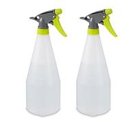 Relaxdays Set of 2 Spray Bottles, 1 Litre, Refillable, Nozzle with Mist & Stream, with Scale, Plastic, White
