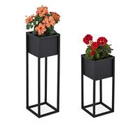 Relaxdays Set of 2 Stands, Metal, 2 Sizes, with Frame, for Living Room & Hallway, Square Plant Pot Holder, Black, Iron, 70 x 21 x 21 cm