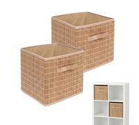 Relaxdays Set of 2 Storage Baskets, Bamboo & Fabric, Shelf/Bathroom, Handle, HxWxD 28x28x28 cm, Foldable, Natural