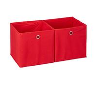 Relaxdays Set of 2 Storage Box, Square, Shelf Storage Basket, Square Bins 30x30x30 cm, Red