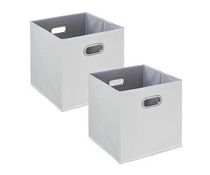 Relaxdays Set of 2 Storage Boxes, Foldable Shelf Baskets, Rounded Side Grip, HWD: 32x33x33 cm, Versatile, Linen, White, Cardboard, 32 x 33 x 33 cm