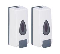 Relaxdays Wall-Mounted Soap Dispenser, Set of 2, Refillable, 350 ml Volume, Manual, HxWxD: 19 x 8 x 8 cm, White/Grey