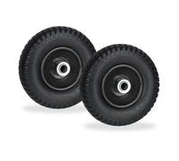 Relaxdays Wheelbarrow Wheels 2.50-4, Set of 2, Solid Rubber, Steel Rim, up to 80 kg, Replacement Tyre, Black, 2.5-4
