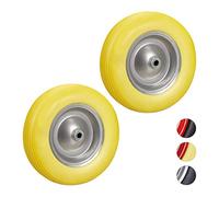 Set of 2 Relaxdays Wheelbarrow Wheels 4.80 4.00-8, Solid Rubber, Steel Rim, Spare Tire, 100kg Capacity, Yellow/Grey