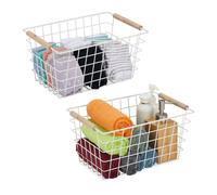 Relaxdays Set of 2 Wire Basket with Wooden Handles