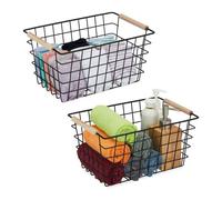 Relaxdays Set of 2 Wire Basket with Wooden Handles