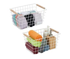 Relaxdays Set of 2 Wire Basket with Wooden Handles