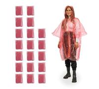 Relaxdays Set of 20 Rain Ponchos, Disposable Hooded Cape, for Festival, Waterproof, One Size, for Women & Men, Red, 123 x 125 x 0.01 cm