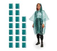 Relaxdays Set of 20 Rain Ponchos, Disposable Hooded Cape, for Festival, Waterproof, One Size, for Women & Men, Green, 123 x 125 x 0.01 cm