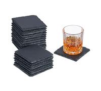 Relaxdays Set of 20 Slate Coaster, Anthracite, 10 x 10 cm