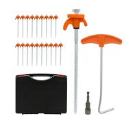 Relaxdays Set of 20 Steel Screw-in Tent Pegs with Adapter, 20 cm, Orange in Storage Case