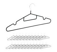 Relaxdays Set of 24 Hangers, Non-Slip, Crossbar, Notches for Tops & Dresses, Tie Holder, Space-Saving Design, Black, Iron, 18.5 x 40.5 x 0.4 cm