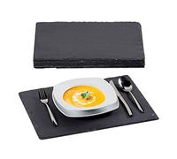 Relaxdays Set of 24 Slate Tiles, Large Serving Plates Made Of Slate, For Serving & Write On, 30x40cm, Anthracite